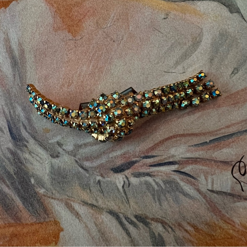 Vintage Musi Rhinestone Bow Dangle Shoe Clip Gold Tone